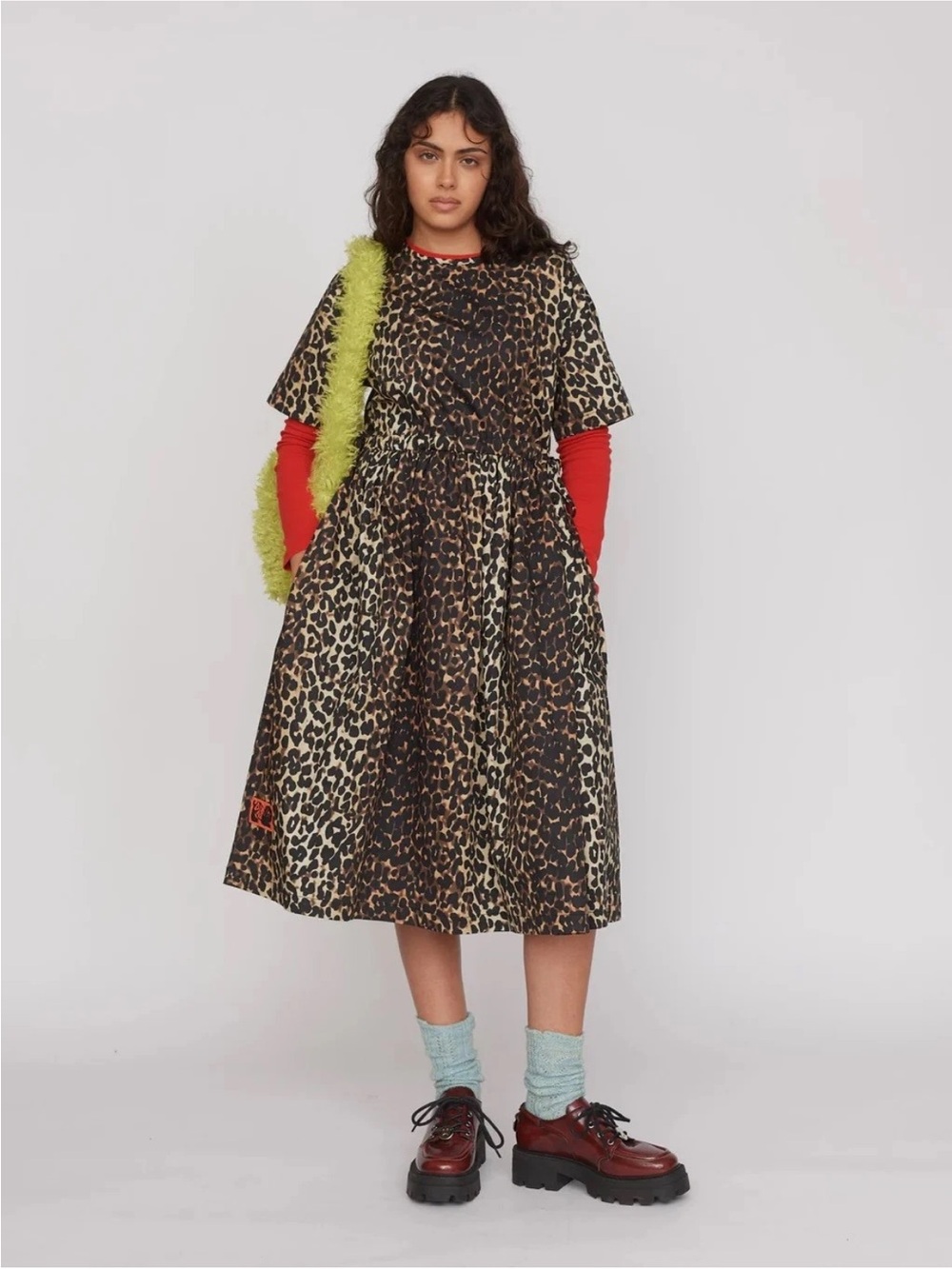 Lazy Oaf leopard side tie midi dress animal print size 2 fun boxy oversized